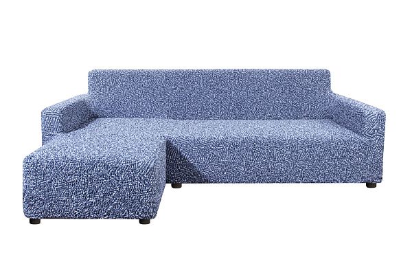 Еврочехол Чехол на угловой диван с левым выступом Виста Меандр голубой